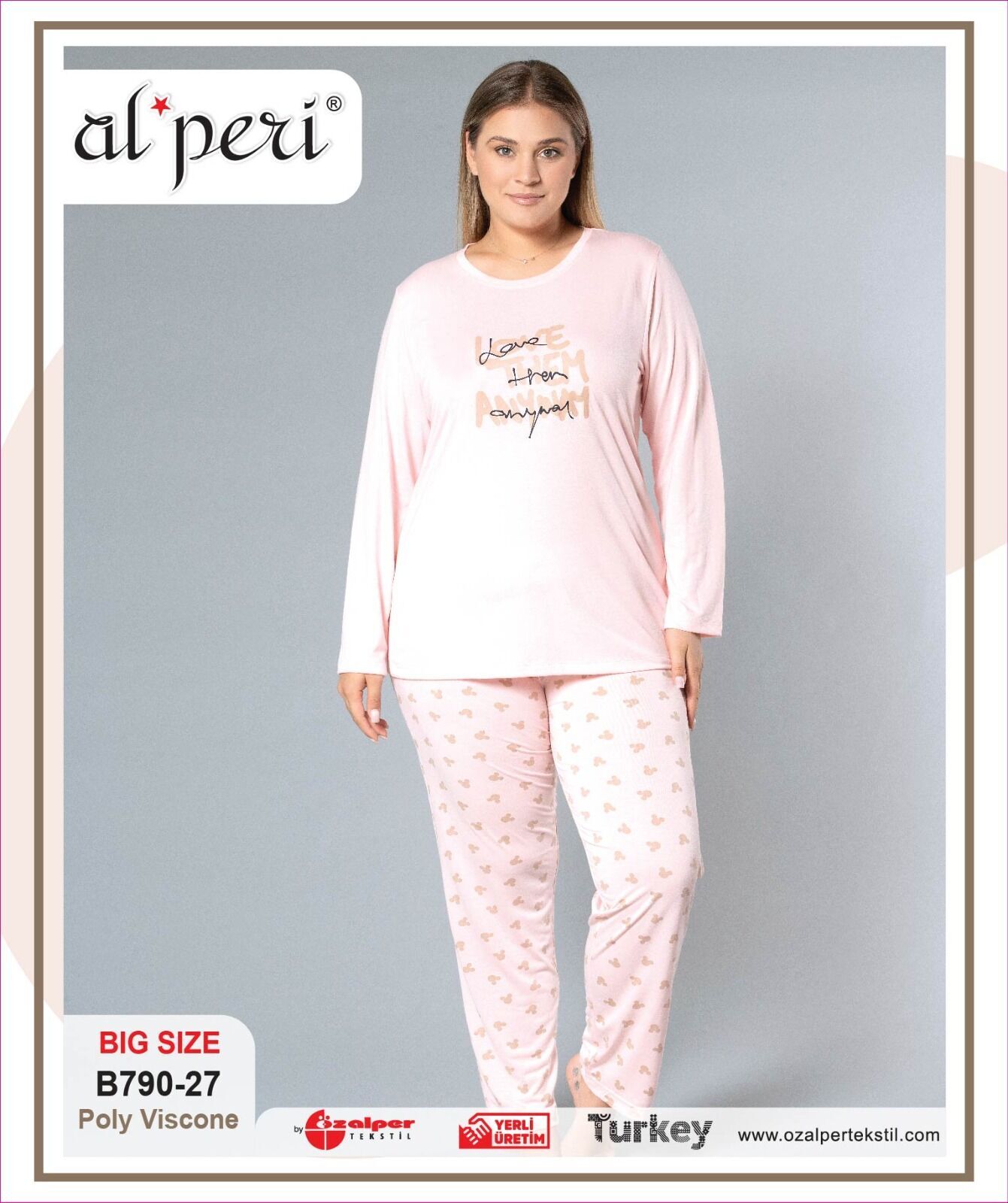 Alperi B790-27 (3XL-4XL-5XL-6XL) Bayan Uzun Kollu Pijama Takım 4'lü