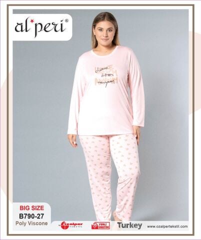 Alperi B790-27 (3XL-4XL-5XL-6XL) Bayan Uzun Kollu Pijama Takım 4'lü