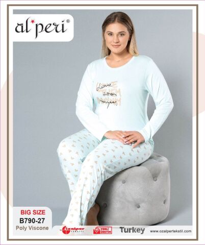 Alperi B790-27 (3XL-4XL-5XL-6XL) Bayan Uzun Kollu Pijama Takım 4'lü