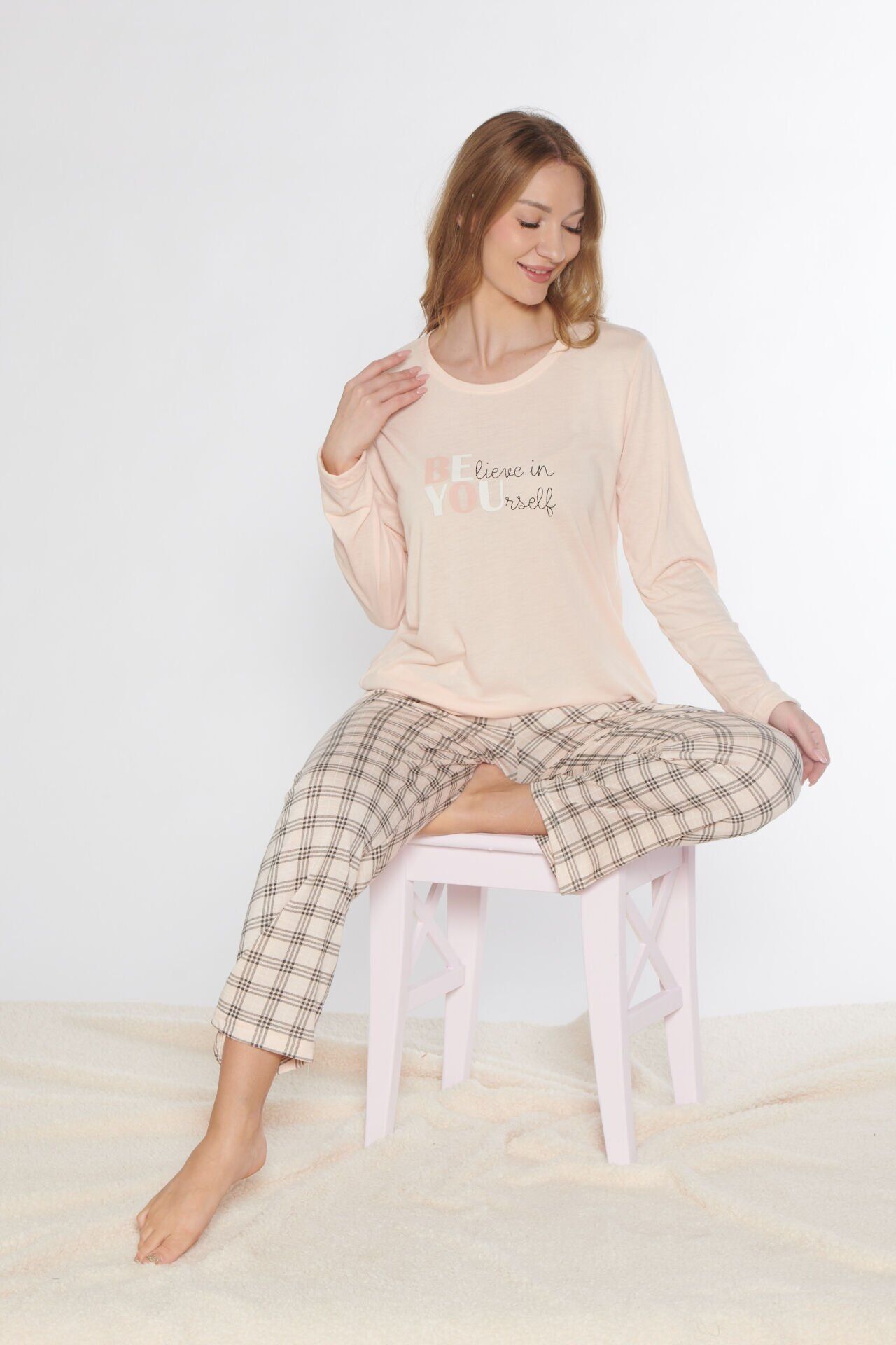 Alperi 790-84 (M-L-XL-XXL) Bayan Uzun Kollu Pijama Takım 4'lü