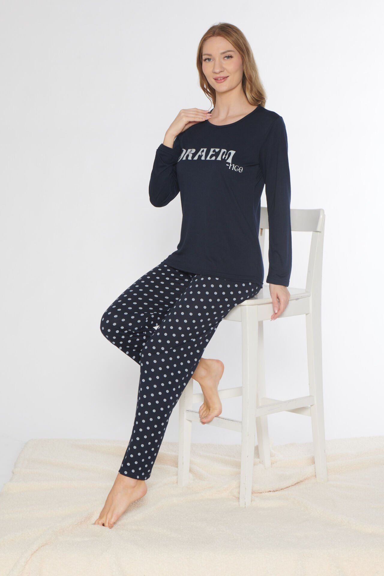 Alperi 790-87 (M-L-XL-XXL) Bayan Uzun Kollu Pijama Takım 4'lü