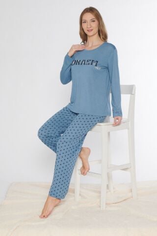 Alperi 790-87 (M-L-XL-XXL) Bayan Uzun Kollu Pijama Takım 4'lü