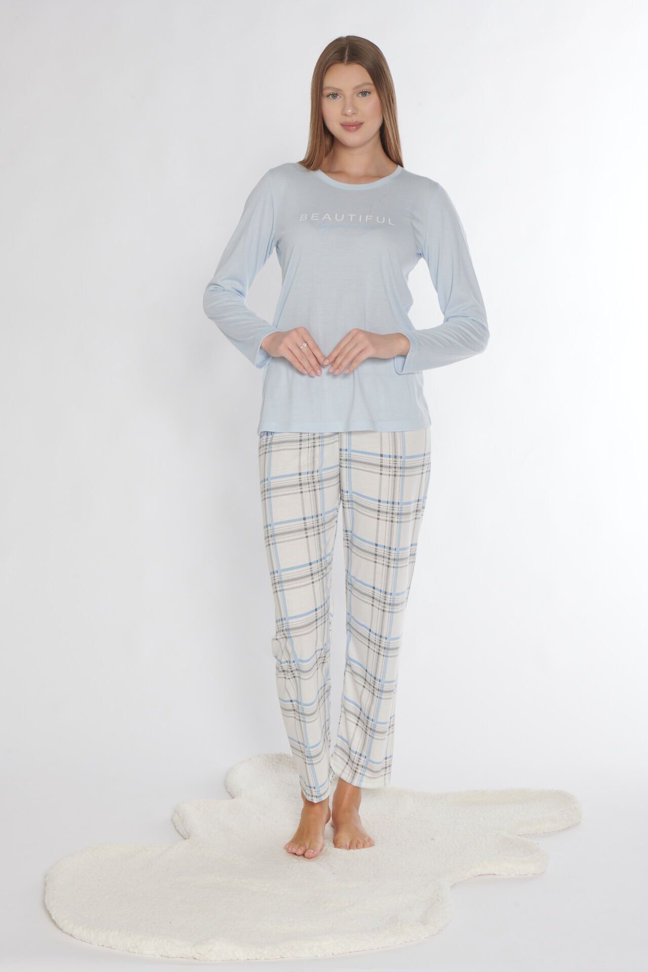 Alperi 790-80 (M-L-XL-XXL) Bayan Uzun Kollu Pijama Takım 4'lü
