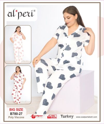 Alperi B780-27 (3XL-4XL-5XL-6XL) Bayan Kısa Kollu Pijama Takım 4'lü