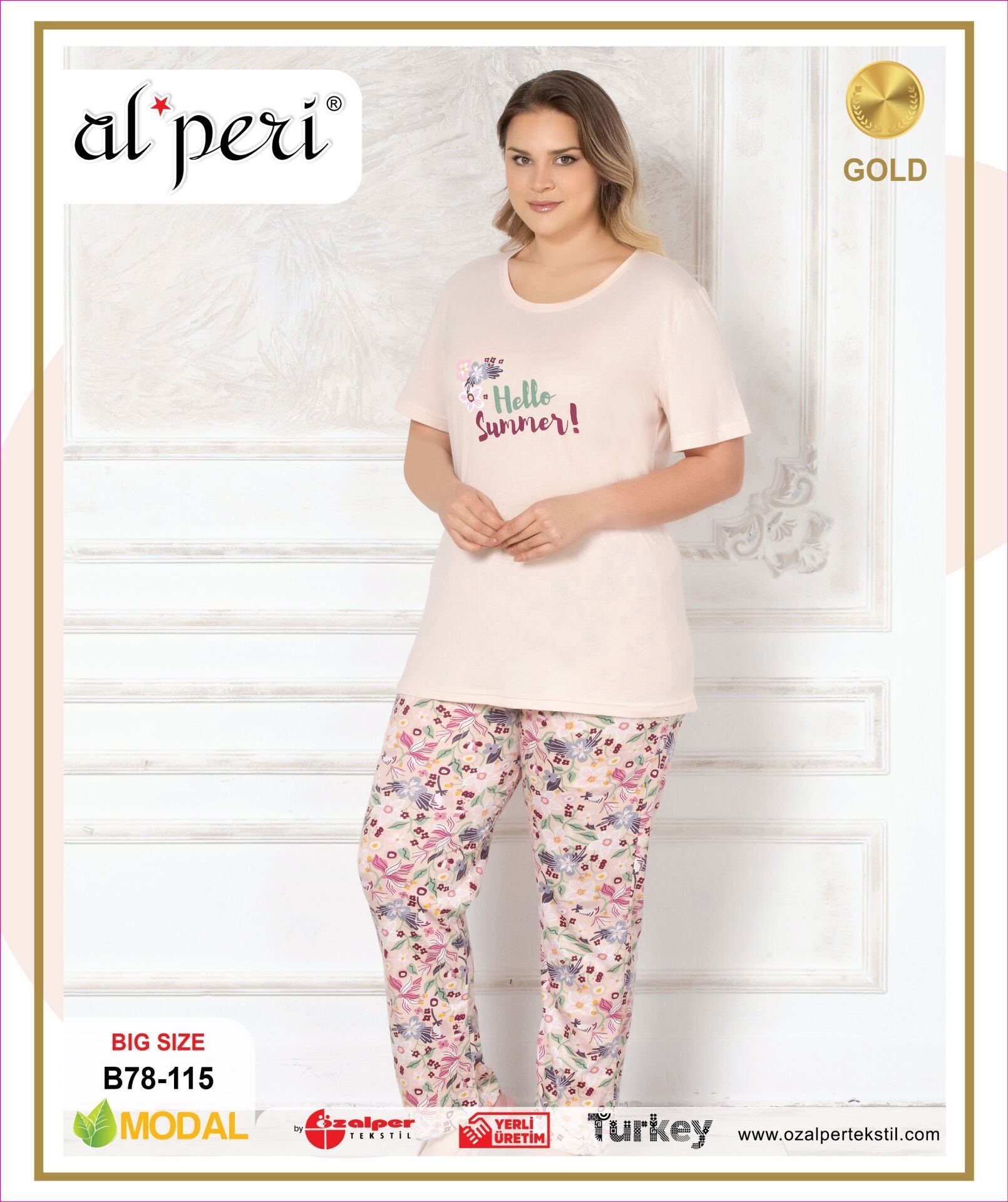Alperi B78-115 (3XL-4XL-5XL-6XL) Bayan Kısa Kollu Pijama Takım 4'lü