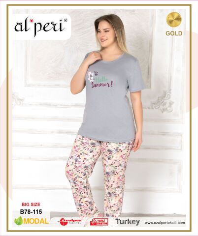Alperi B78-115 (3XL-4XL-5XL-6XL) Bayan Kısa Kollu Pijama Takım 4'lü