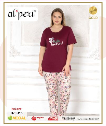 Alperi B78-115 (3XL-4XL-5XL-6XL) Bayan Kısa Kollu Pijama Takım 4'lü
