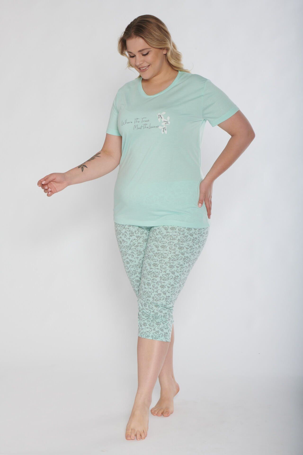 Alperi B770-01 (3XL-4XL-5XL-6XL) Bayan Kısa Kollu Kapri Pijama Takım 4'lü