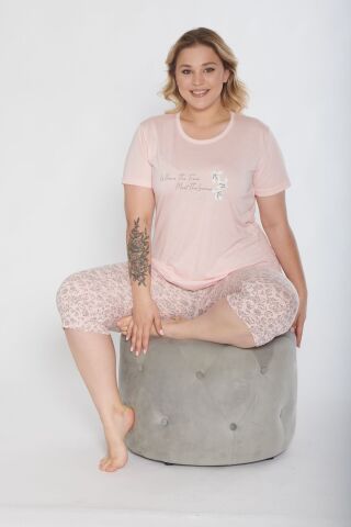 Alperi B770-01 (3XL-4XL-5XL-6XL) Bayan Kısa Kollu Kapri Pijama Takım 4'lü