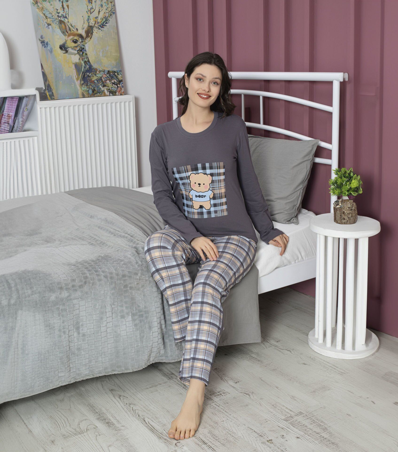 Tekten 5180 Bayan Uzun Kollu Pijama Takım 4'lü