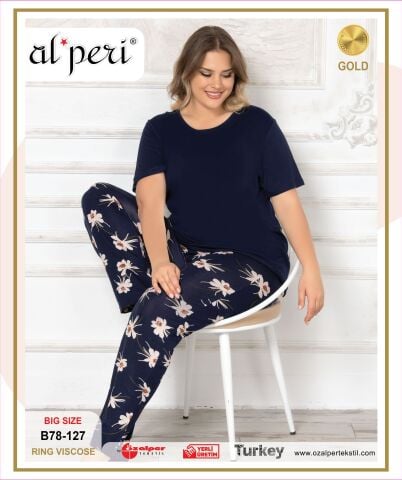 Alperi B78-127 (3XL-4XL-5XL-6XL) Bayan Kısa Kollu Pijama Takım 4'lü