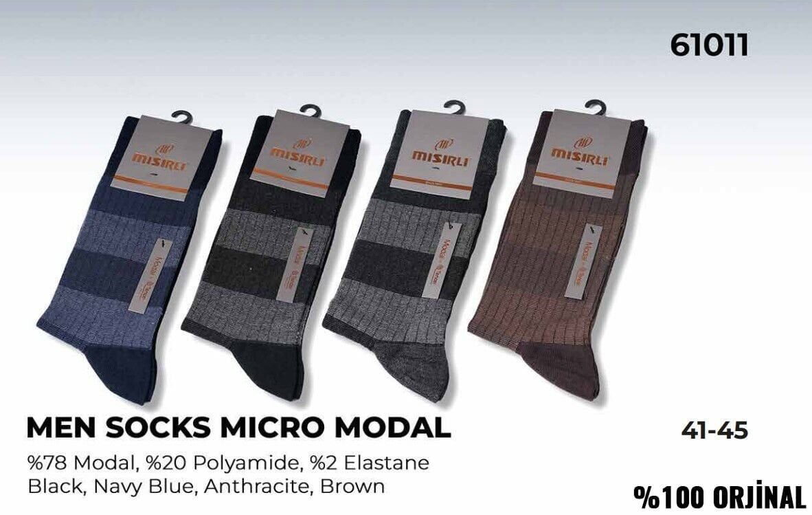 Mısırlı 61011 (41-45) Dikişsiz Organik Modal Erkek Çorap 12'li