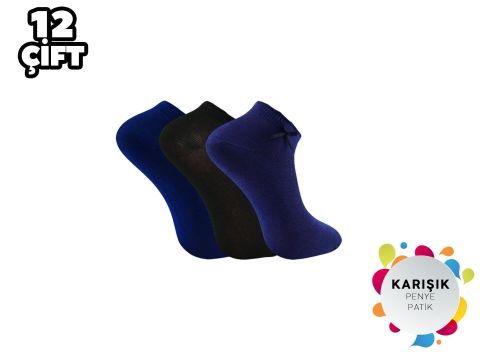 XGRİ POLO Kurdaleli Bayan Penye Patik Çorap 12'li
