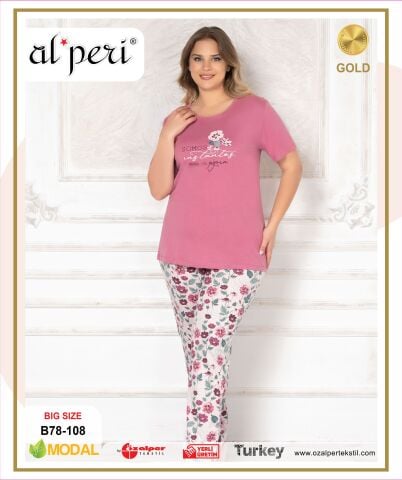 Alperi B78-108 (3XL-4XL-5XL-6XL) Bayan Kısa Kollu Pijama Takım 4'lü