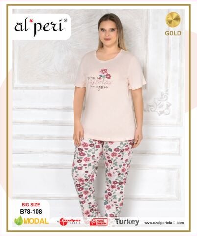 Alperi B78-108 (3XL-4XL-5XL-6XL) Bayan Kısa Kollu Pijama Takım 4'lü