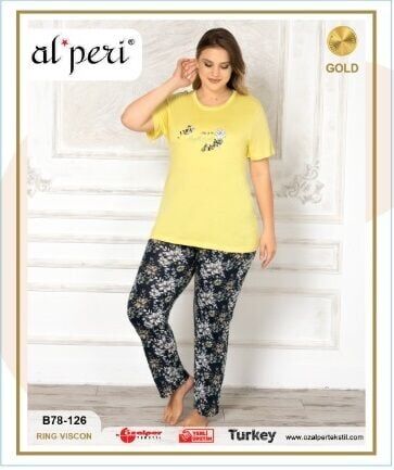Alperi B78-126 (3XL-4XL-5XL-6XL) Bayan Kısa Kollu Pijama Takım 4'lü