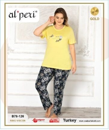 Alperi B78-126 (3XL-4XL-5XL-6XL) Bayan Kısa Kollu Pijama Takım 4'lü