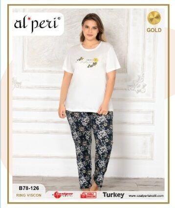 Alperi B78-126 (3XL-4XL-5XL-6XL) Bayan Kısa Kollu Pijama Takım 4'lü