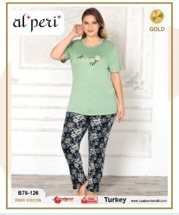 Alperi B78-126 (3XL-4XL-5XL-6XL) Bayan Kısa Kollu Pijama Takım 4'lü