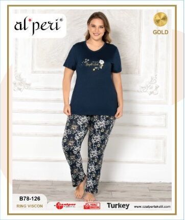 Alperi B78-126 (3XL-4XL-5XL-6XL) Bayan Kısa Kollu Pijama Takım 4'lü