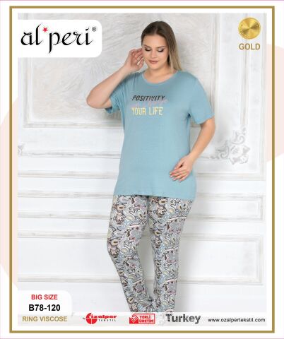 Alperi B78-120 (3XL-4XL-5XL-6XL) Bayan Kısa Kollu Pijama Takım 4'lü