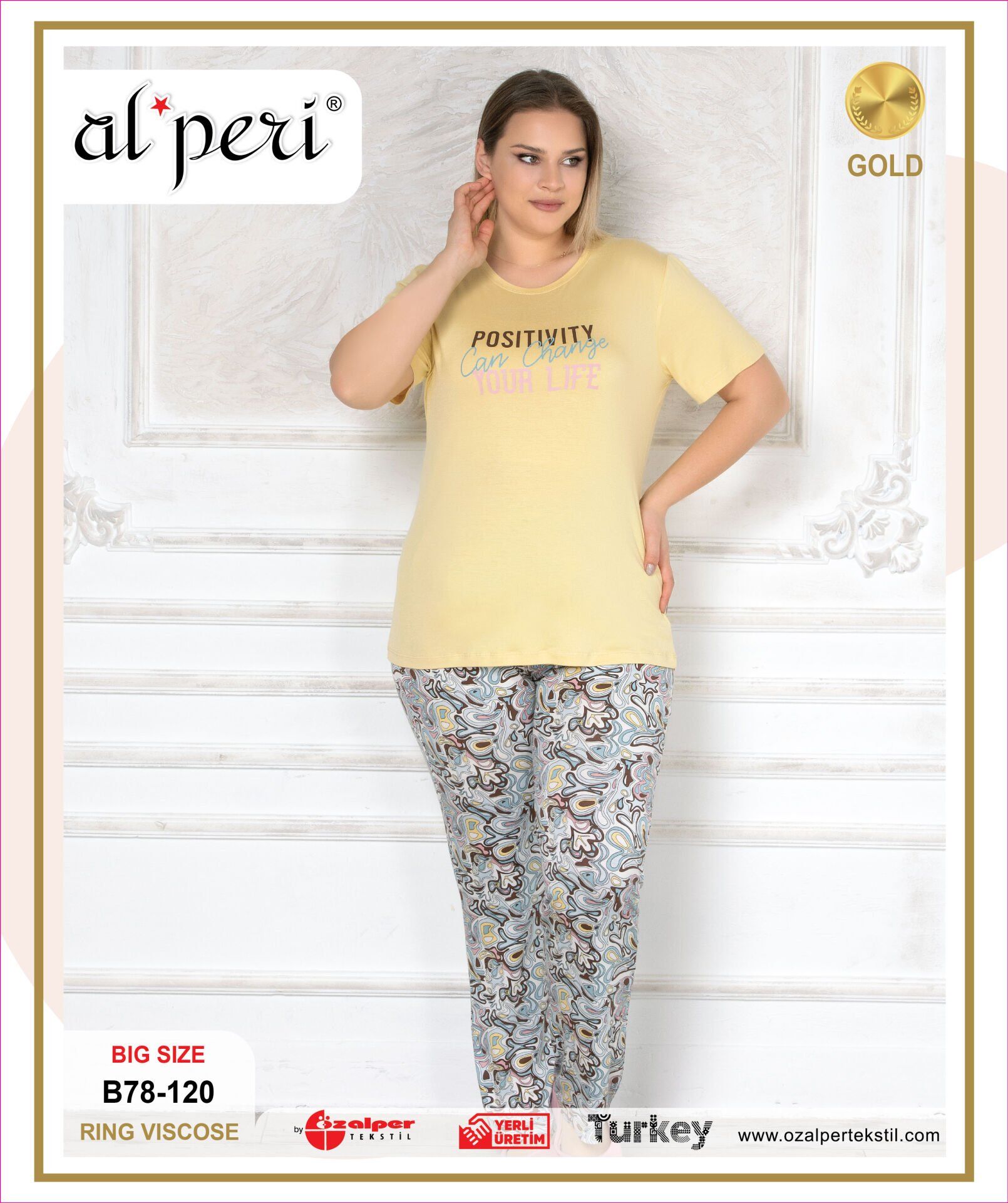 Alperi B78-120 (3XL-4XL-5XL-6XL) Bayan Kısa Kollu Pijama Takım 4'lü