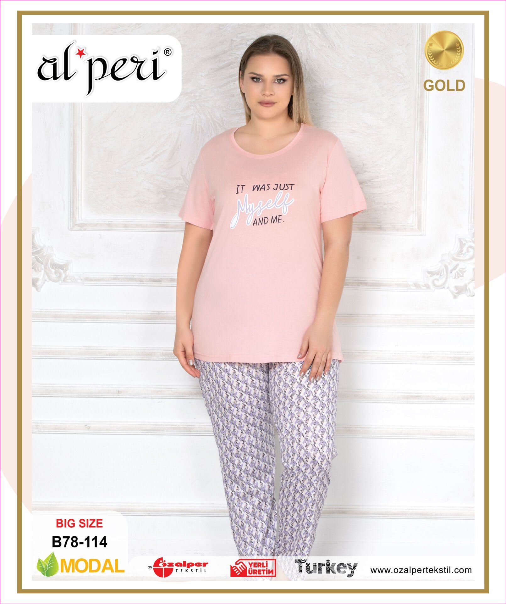 Alperi B78-114 (3XL-4XL-5XL-6XL) Bayan Kısa Kollu Pijama Takım 4'lü