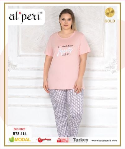 Alperi B78-114 (3XL-4XL-5XL-6XL) Bayan Kısa Kollu Pijama Takım 4'lü