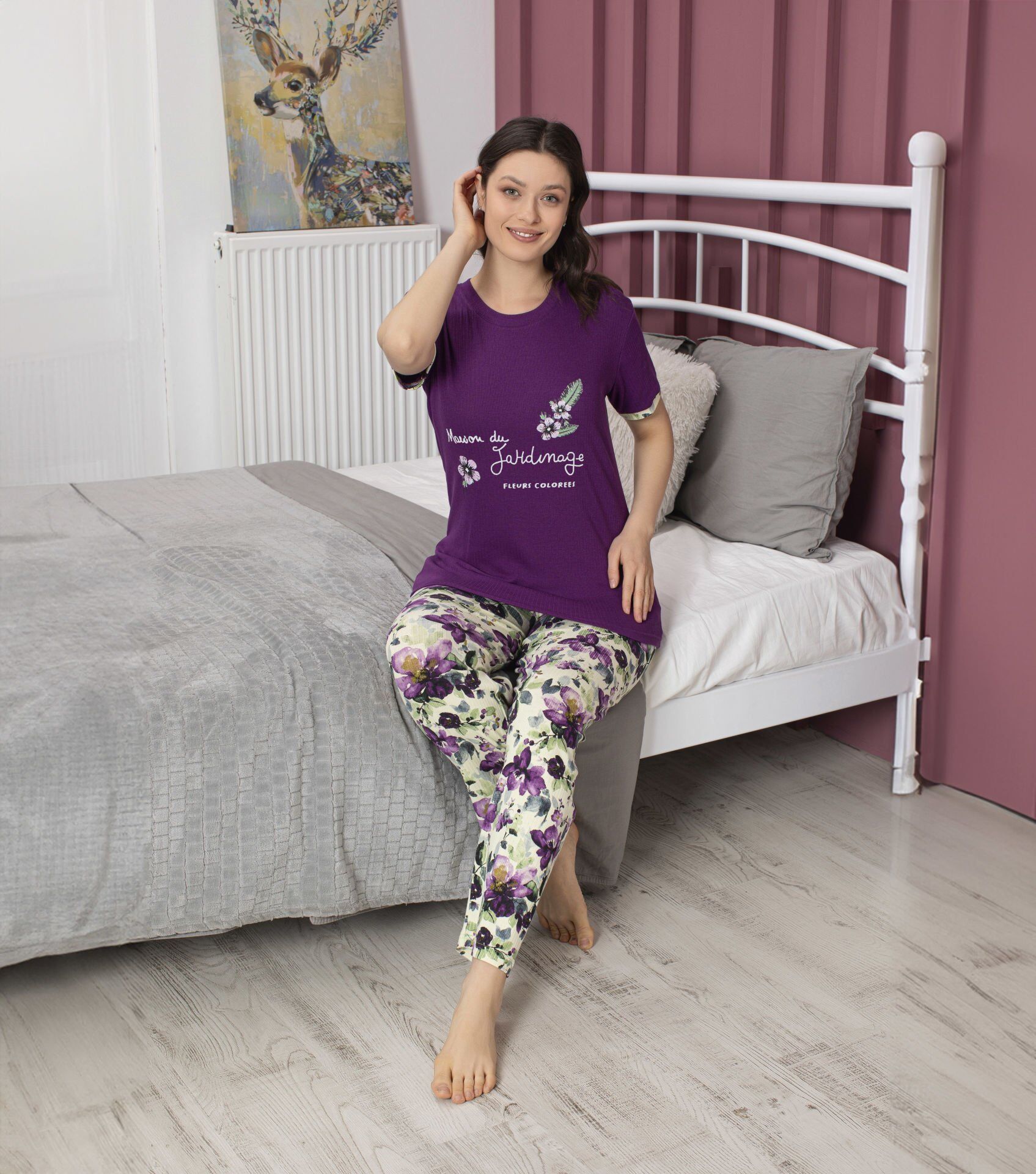 Tekten 4720 Raporlu Bayan Kısa Kollu Pijama Takım 4'lü