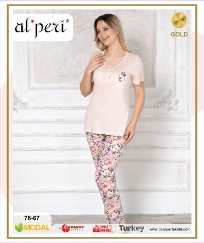 Alperi 78-67 (M-L-XL-XXL) Bayan Kısa Kollu Pijama Takım 4'lü