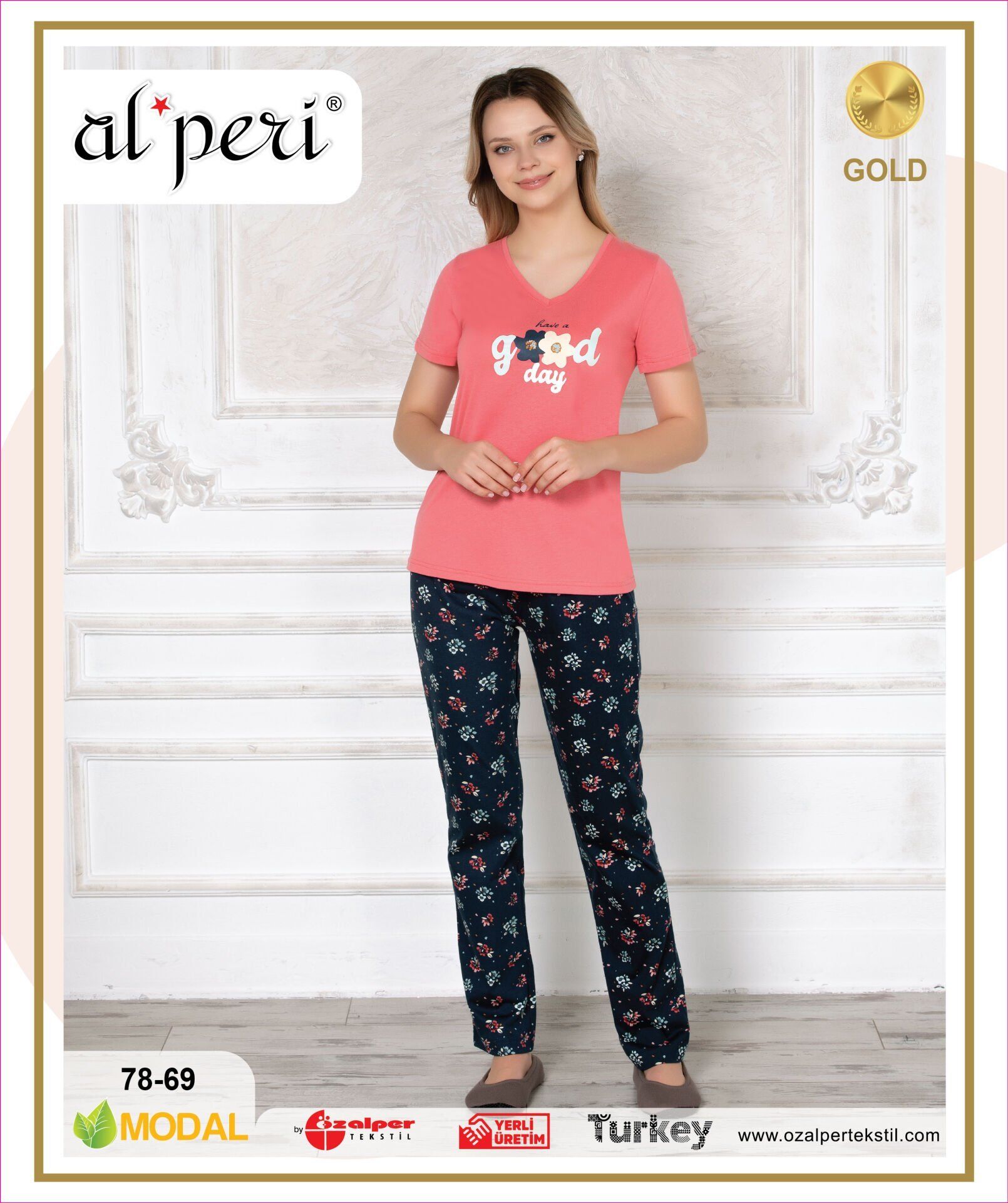 Alperi 78-69 (M-L-XL-XXL) Bayan Kısa Kollu Pijama Takım 4'lü