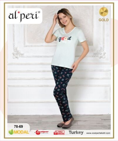 Alperi 78-69 (M-L-XL-XXL) Bayan Kısa Kollu Pijama Takım 4'lü