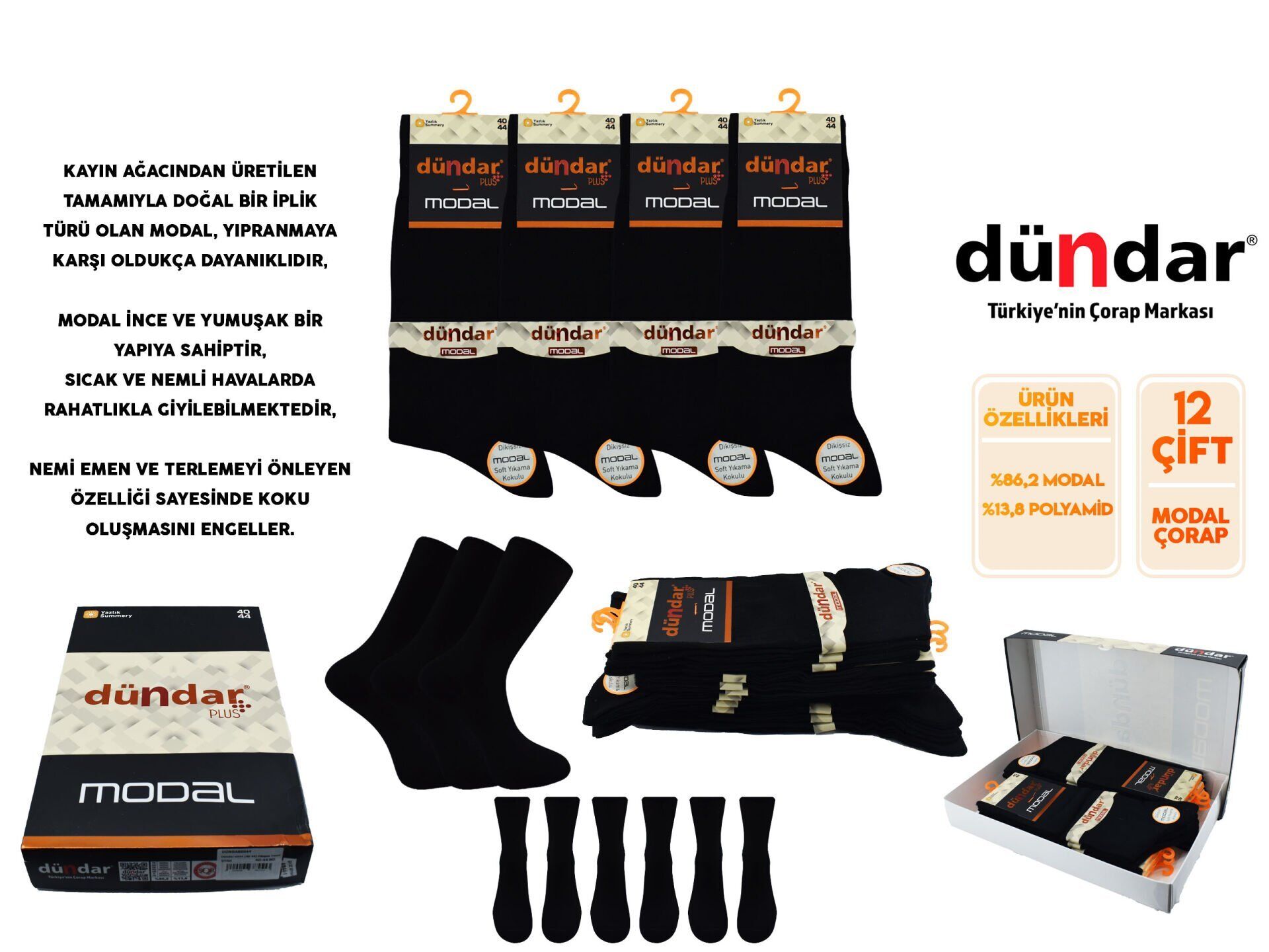 Dündar 6944 (40-44) Dikişsiz Yıkamalı Kokulu Erkek Summer Modal Çorap 12'li