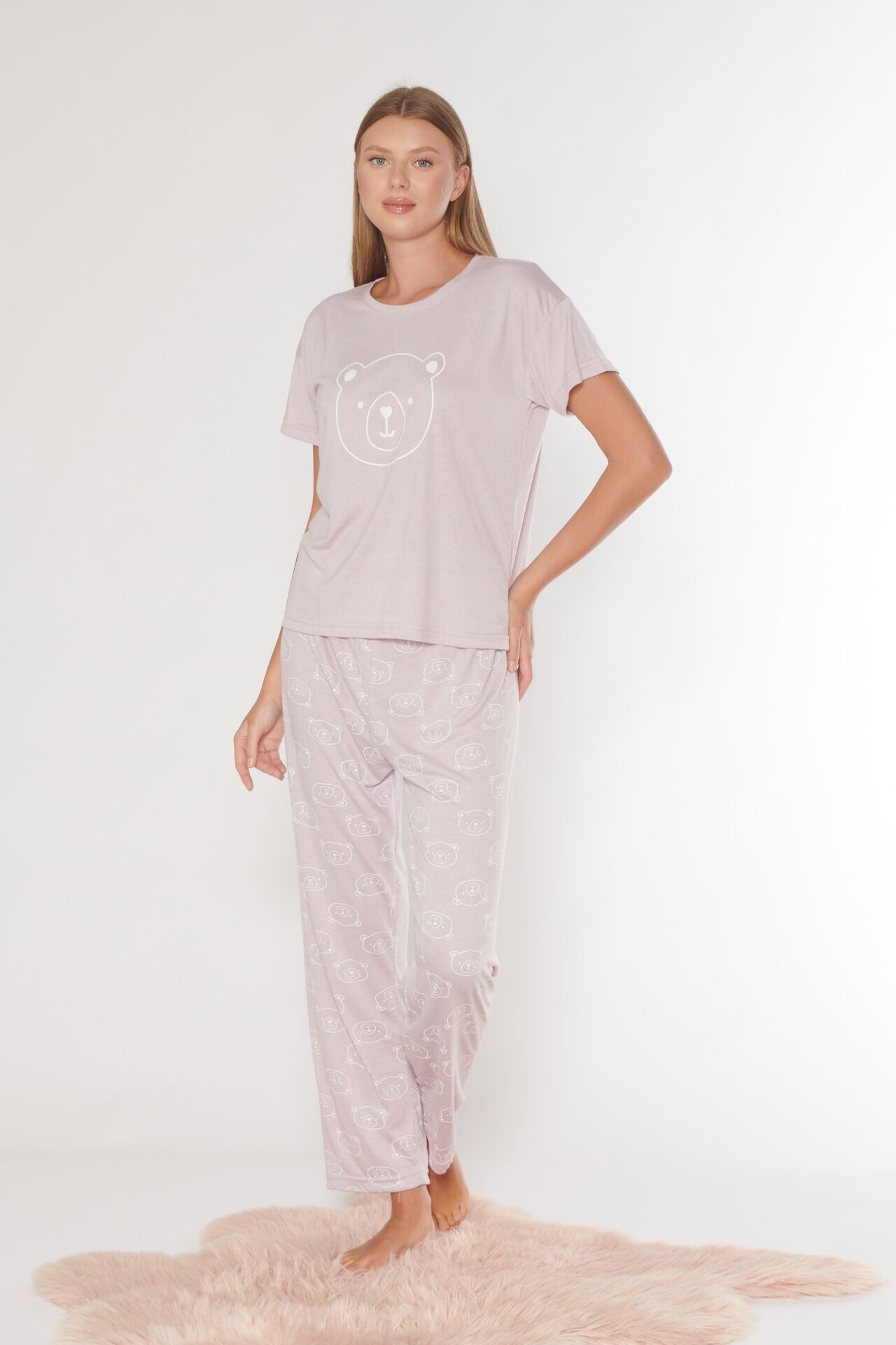 Alperi 780-57 (M-L-XL-XXL) Bayan Kısa Kollu Pijama Takım 4'lü