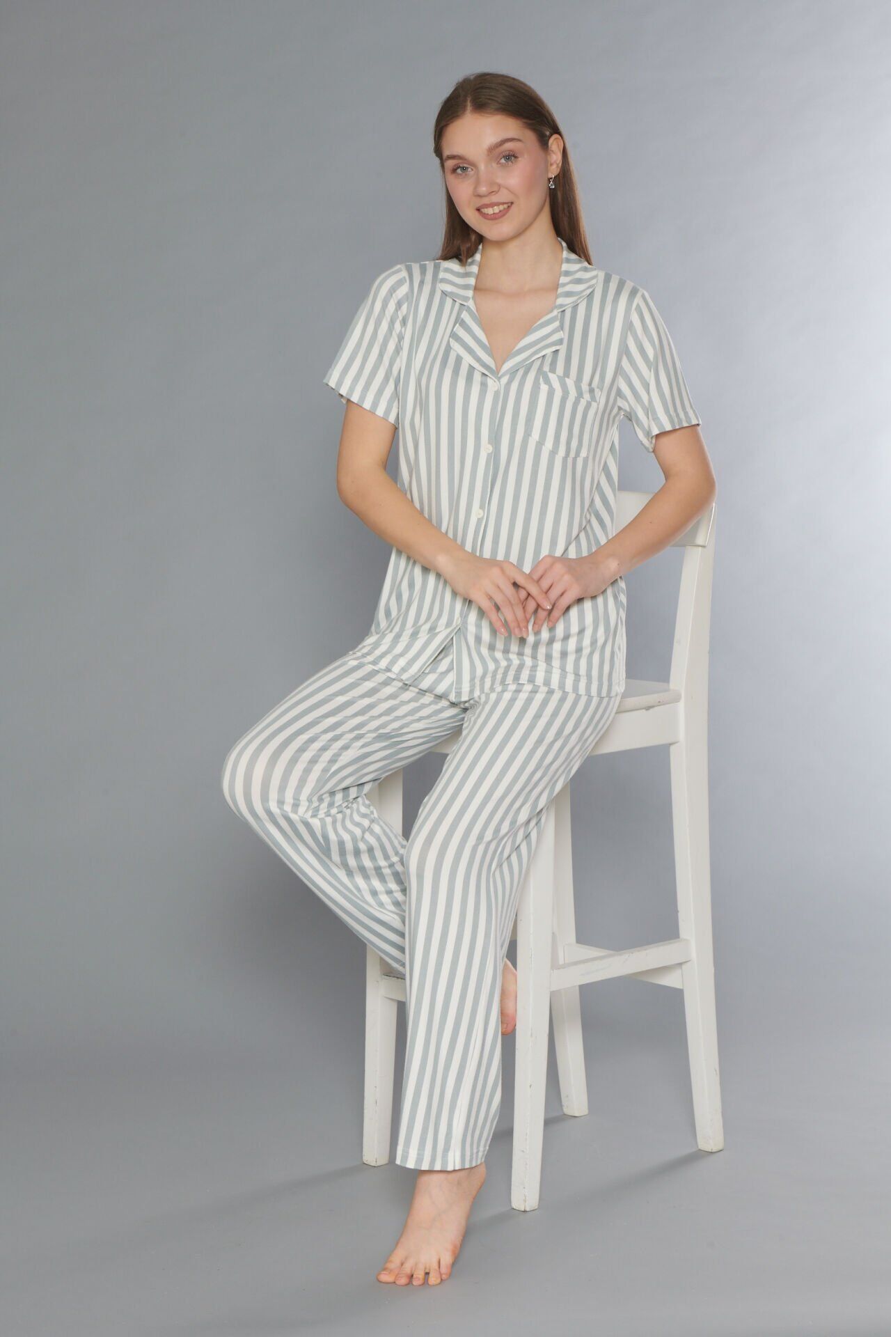 Alperi 780-303 (M-L-XL-XXL) Bayan Kısa Kollu Pijama Takım 4'lü