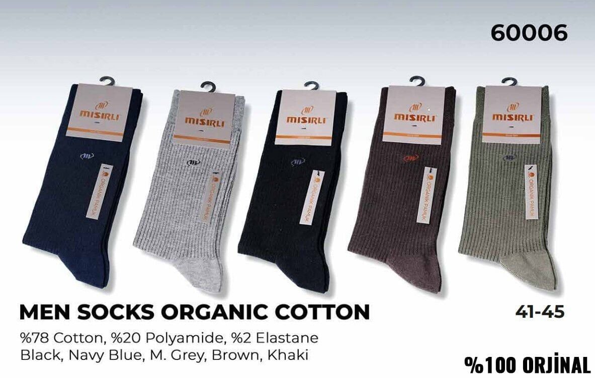 Mısırlı 60006 (41-45) Dikişsiz Organik Pamuk Erkek Çorap 12'li