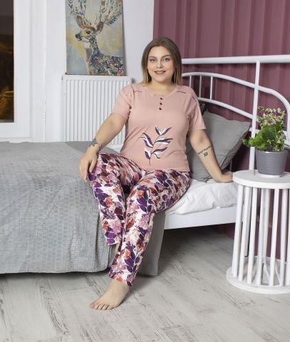 Tekten 5040 Bayan Battal Beden Kısa Kollu Pijama Takım 4'lü