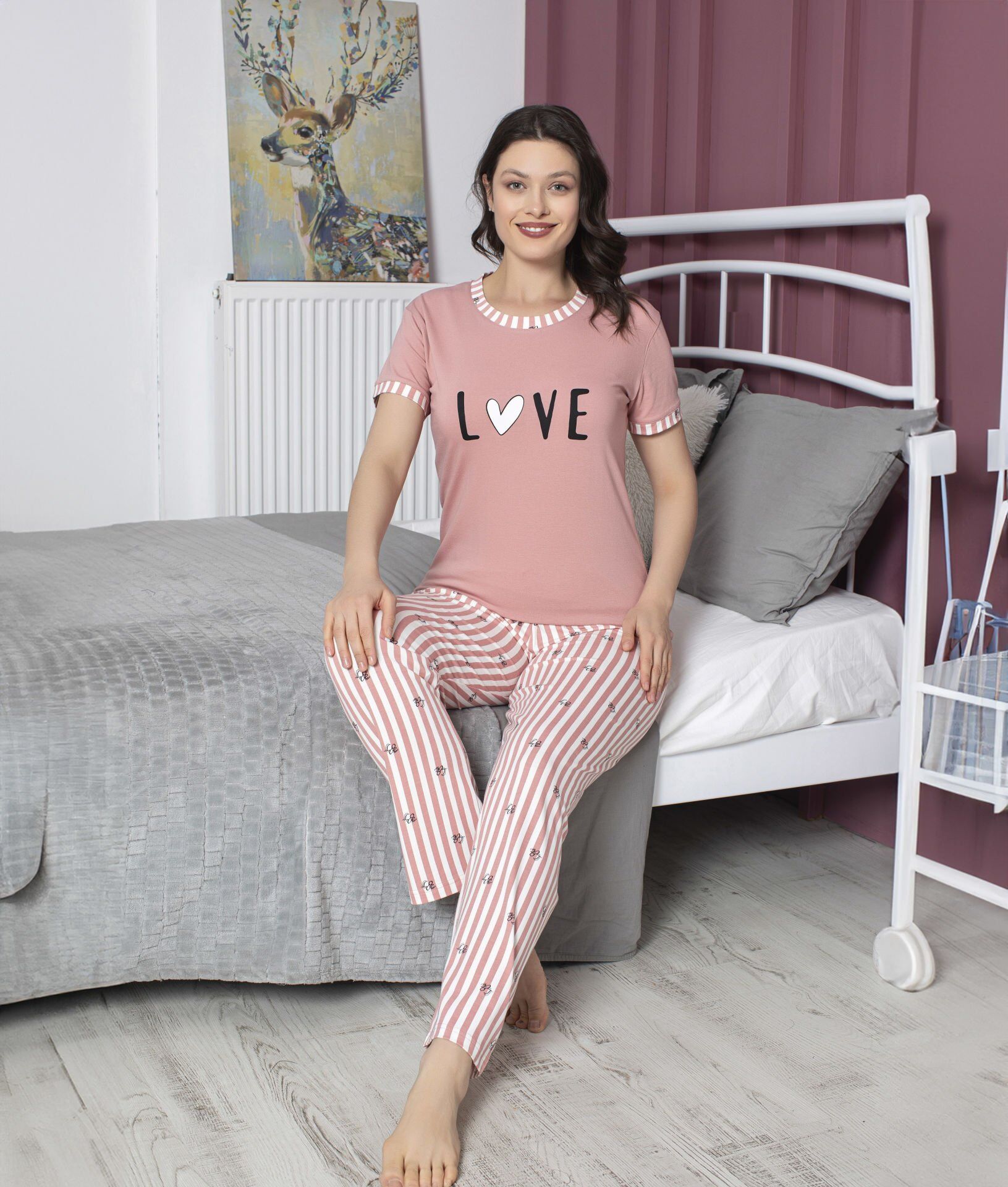 Tekten 4870 Bayan Kısa Kollu Pijama Takım 4'lü