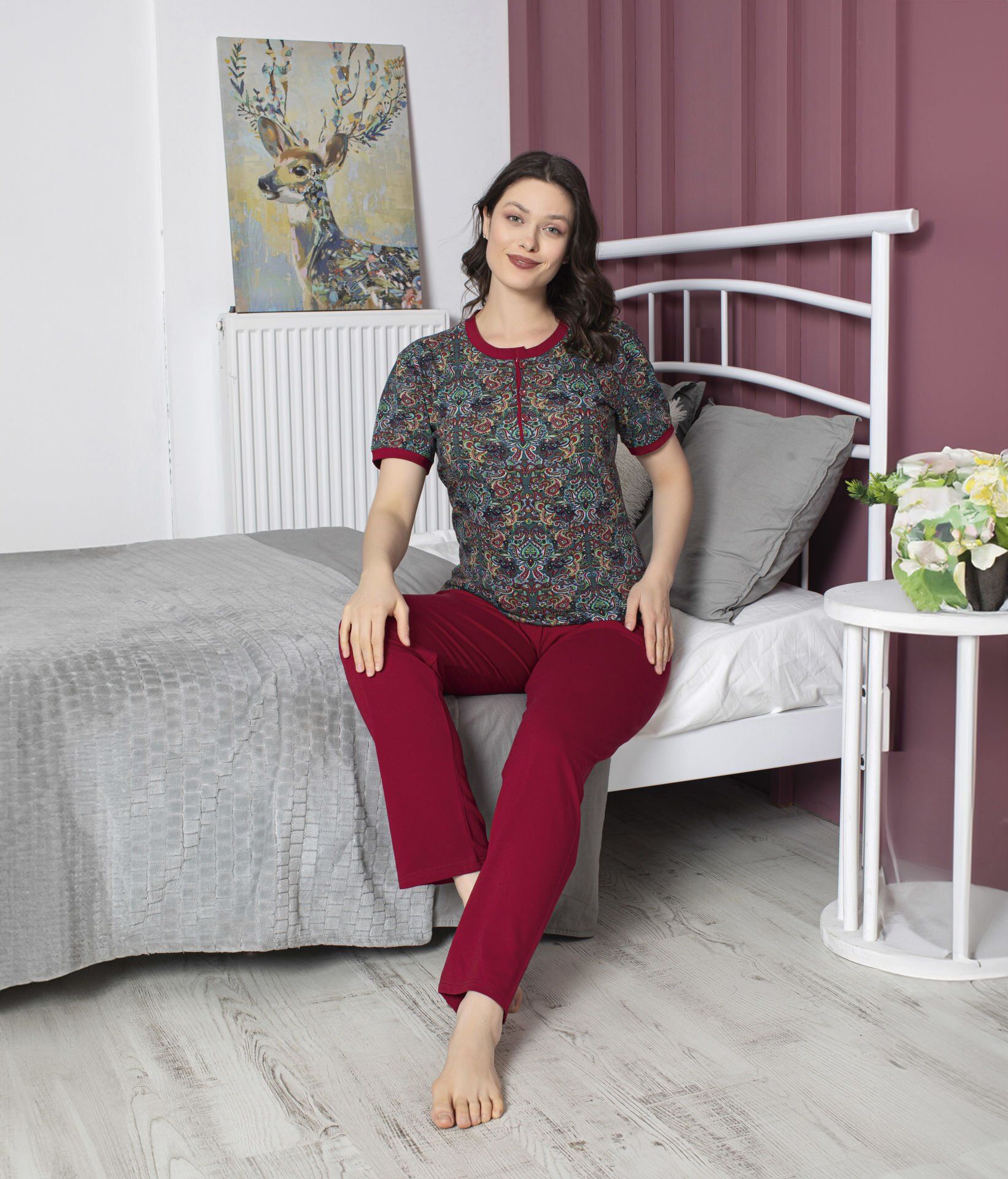 Tekten 4800 Bayan Kısa Kollu Pijama Takım 4'lü