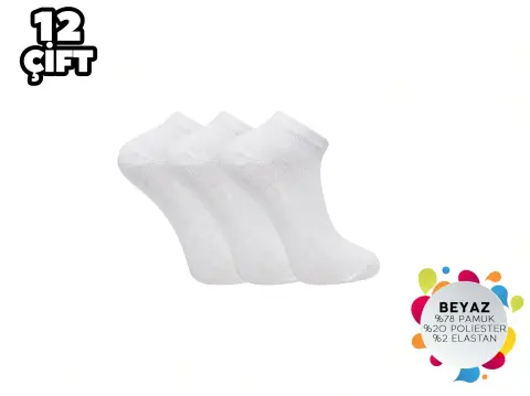 Şirin 7090-01-1 Düz Beyaz Ter Emici Dikişsiz Erkek Penye Patik 12'li