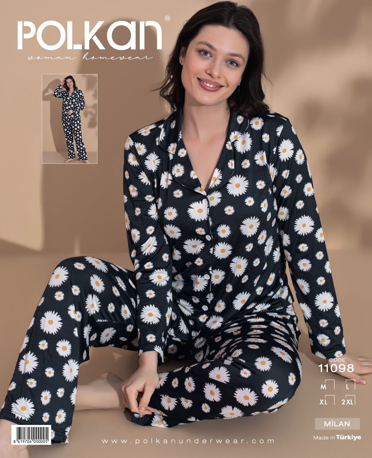 Polkan 11098 Bayan Uzun Kollu Milan Pijama Takım 4'lü