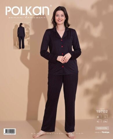 Polkan 19702 Viskon Uzun Kollu Bayan Pijama Takım 4'lü