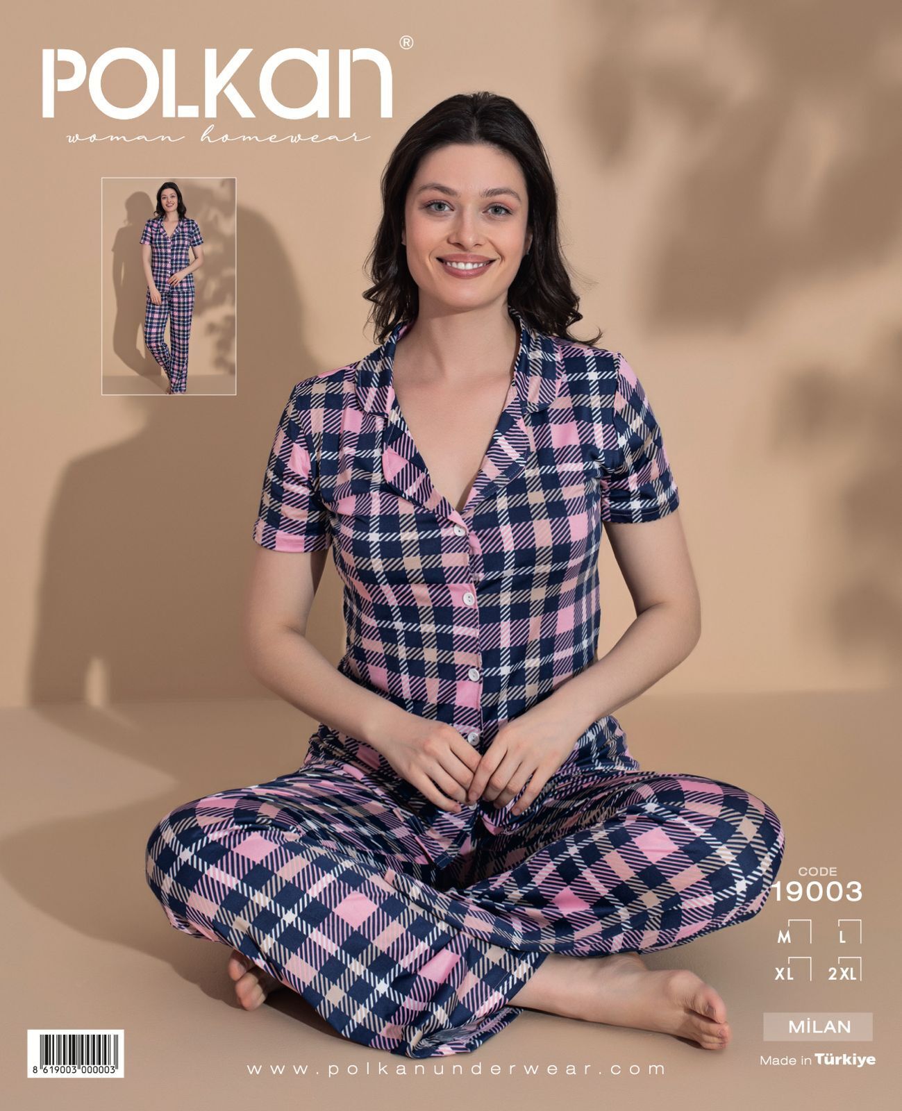 Polkan 19003 Bayan Milan Kısa Kollu Bayan Pijama Takım Paket İçi 4'lü