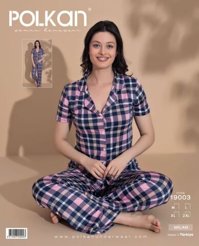 Polkan 19003 Bayan Milan Kısa Kollu Bayan Pijama Takım Paket İçi 4'lü