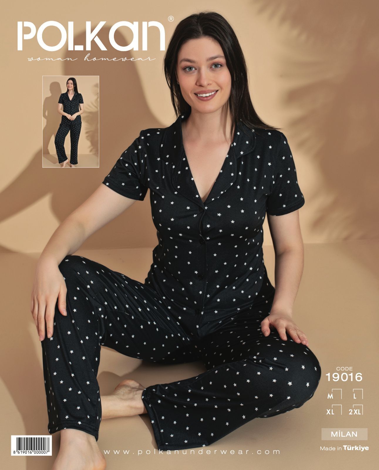 Polkan 19016 Bayan Milan Kısa Kollu Bayan Pijama Takım Paket İçi 4'lü