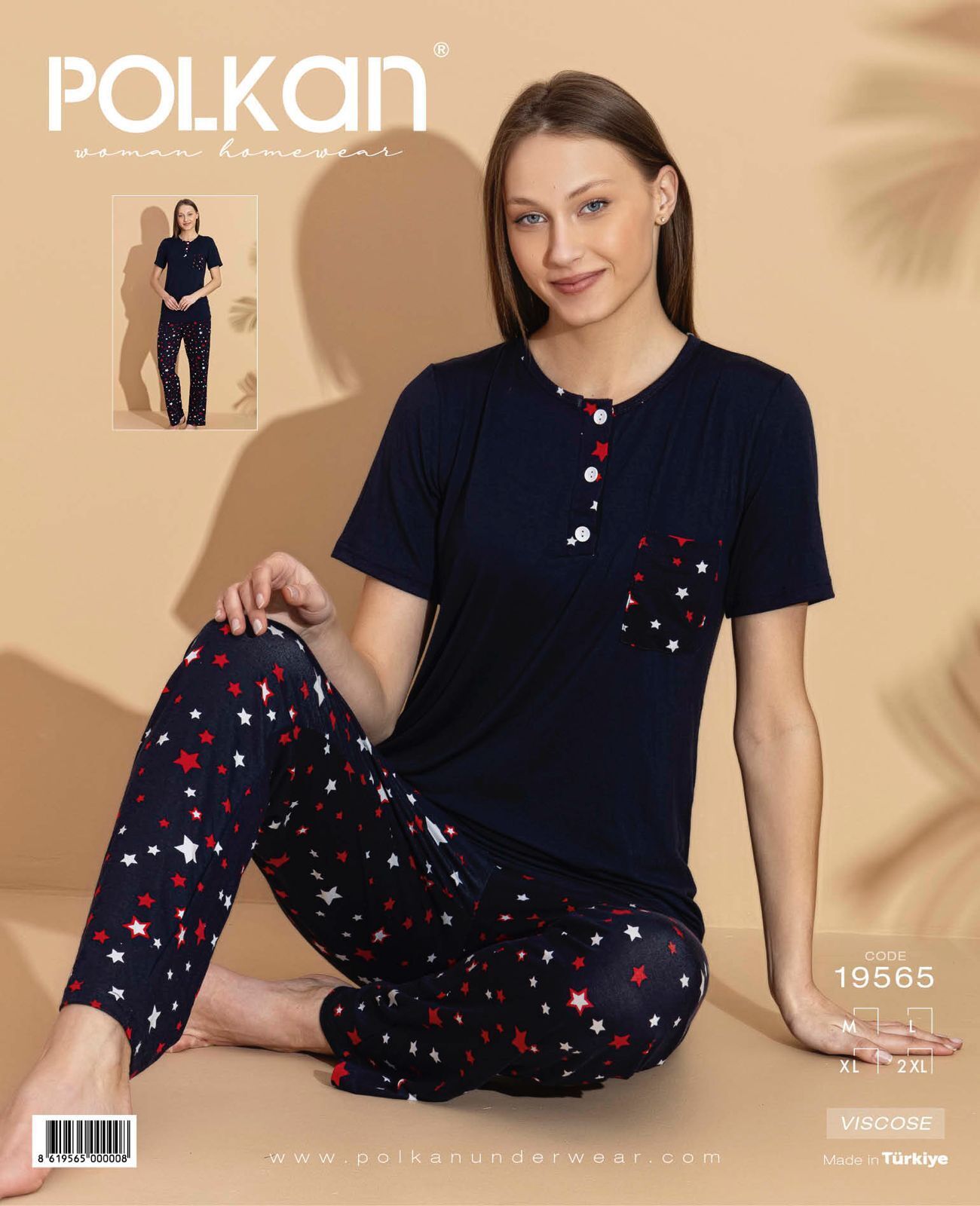 Polkan 19565 Bayan Ring Viskon Kısa Kollu Bayan Pijama Takım Paket İçi 4'lü