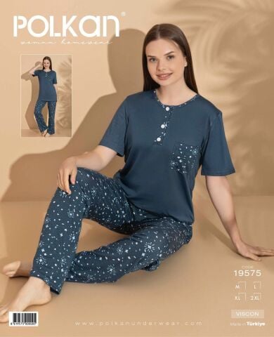 Polkan 19575 Bayan Ring Viskon Kısa Kollu Bayan Pijama Takım Paket İçi 4'lü
