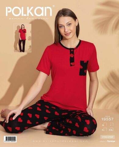 Polkan 19557 Viskon Kısa Kollu Bayan Pijama Takım 4'lü