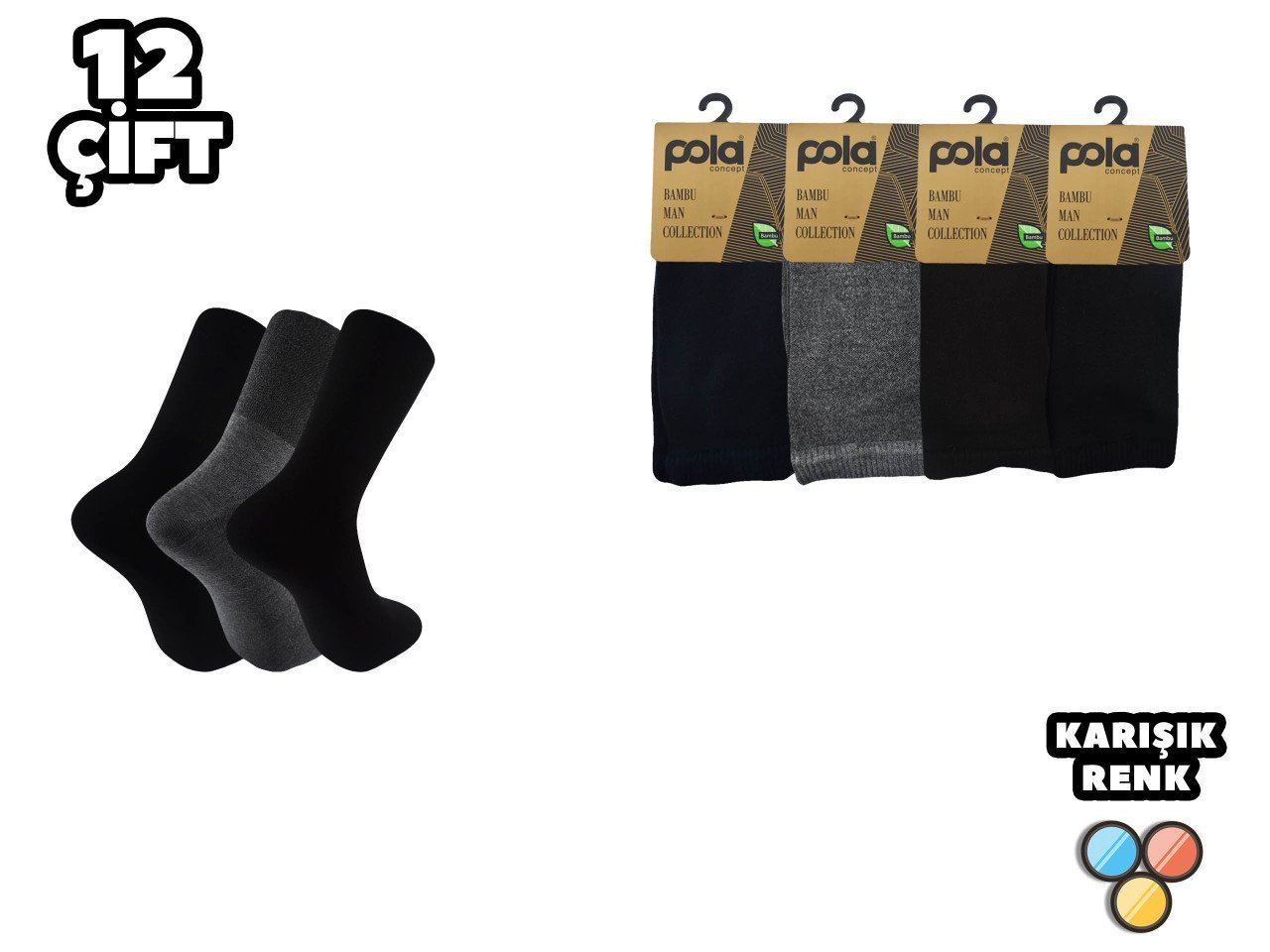 Pola 1840 Erkek Bambu Diyabet Şeker Çorabı 12'li