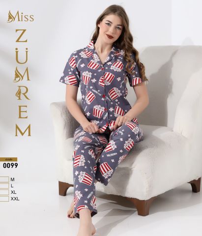 Zümrem 0099 Bebe Yaka Kısa Kollu Bayan Pijama Takım 4'lü